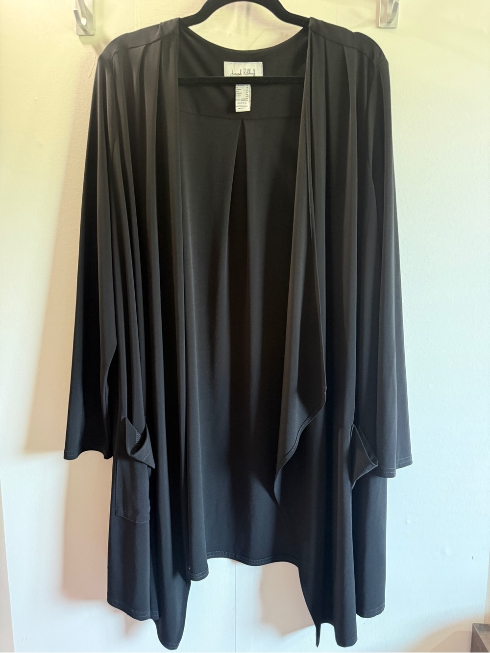 Joseph Ribkoff Black Waterfall Open Front Cardigan Jacket Size 16 Made Canada